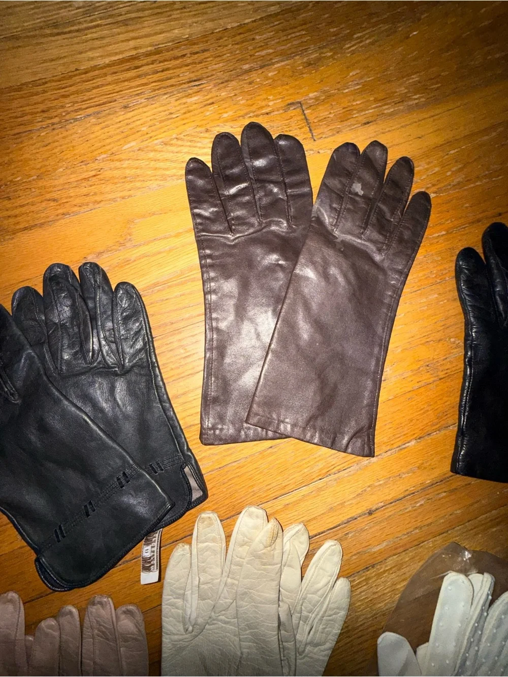 9 Pairs Vintage Mixed Gloves Lot - Black, Cream, Navy, Tan, Roger Fare